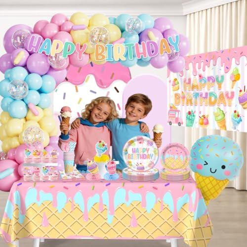 286pcs Fexivo Ice Cream Birthday Party Decorations, All-in-1 Set, 25 Guests - Image 6