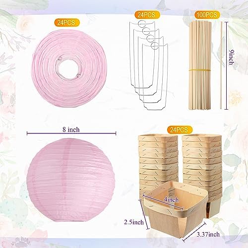 Namalu 24 Set Hot Air Balloon Table Centerpieces Baby Shower Party Decoration Paper Lanterns with Wooden Basket Sticks for Summer Birthday School DIY Craft(Light Pink) - Image 2