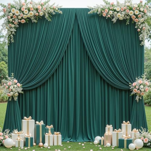 40x10ft Hunter Green Backdrop Curtains for Wedding Parties Wrinkle Free Photo Backdrop Drapes for Photography Birthday Baby Shower Soft Fabric Party Backgournd for Photoshoot 5x10ft, 8 Panels by Partisky