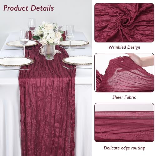 8 Pack Burgundy Red Cheesecloth Table Runner 120 Inch Boho Wedding Decor - Image 3