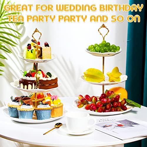 Tatuo 2 Pcs 3 Tier Porcelain Cupcake Stand, Holder Tower, Lace Round Shape - Image 3