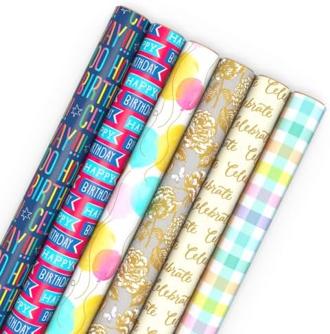 Hallmark Wrapping Paper Rolls for All Occasions (Birthday, Plaid, Flowers) by Hallmark
