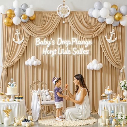 40 ft x 10 ft Wrinkle Free Champagne Backdrop Curtain for Parties, 8 Panels 10ft Polyester Champagne Photo Backdrop Drapes for Graduation Birthday Wedding Party Stage Curtains - Image 3