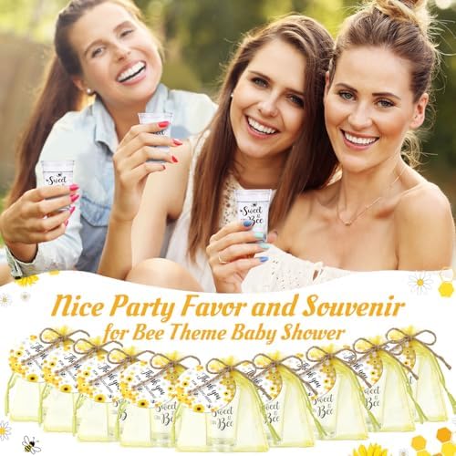 Funnymoom 50 Sets Bee Party Favors Shot Glasses Honey Bee Gifts for Guests Souvenir Sweet As Can Acrylic Clear Gender Reveal Party Thank Card and Organza Bags for Birthday - Image 4