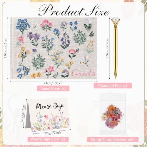 Ctosree Wildflower Baby Shower Guest Book with Pen,Colorful C,8.3 * 6 Inch - Image 2