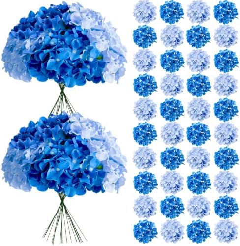 65Pcs Mixed Blue Hydrangea Artificial Flowers Bulk，Realistic Silk Fake Flowers with Stems，Faux Hydrangea Flowers for Wedding Home Decor Centerpieces Living Room Garden Party Baby Shower Decor by Cherica