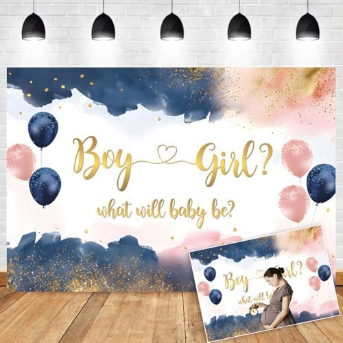 Navy Blue Blush Pink Gender Reveal Backdrop Boy or Girl What Will Baby Be Photography Backdrop Baby Shower He or She Pregnancy Reveal Surprise Party Decoration Banner Photo Background 20x10ft by OERJU