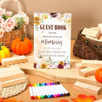 80 Wedding Guest Book Alternative tumbling tower Wooden Block, Pumpkin - Image 3