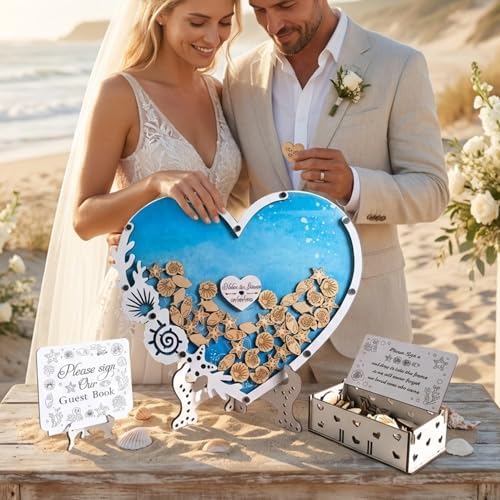 Beach Wedding Guest Book Alternative, Heart Drop Box Frame Nautical Decor - Image 4