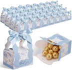 ForraFun 100 Sets Floral Wedding Favor Boxes with Pearl Pendant Bow, Blue by Unknown