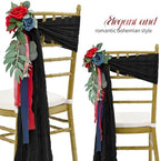 50 PCS Cheesecloth Chair Sashes Bows Wedding Aisle Decorations Chair Ribbon Ties Back Sash for Wedding Party Events Banquet Chair Cover Decoration (Black) - Image 3