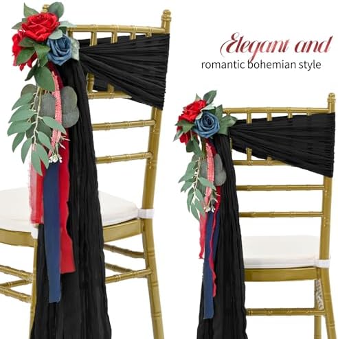50 PCS Cheesecloth Chair Sashes Bows Wedding Aisle Decorations Chair Ribbon Ties Back Sash for Wedding Party Events Banquet Chair Cover Decoration (Black) - Image 3