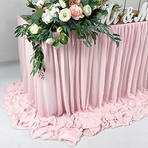 Pooling and Floating Chiffon Table Skirt, 6FT 9FT 14FT Sheer Tablecloth, Baby Shower, Birthdays, Wedding Table Skirt (Blush Pink, 9FT) - Image 3