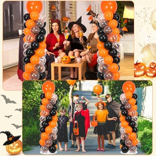 2 Sets Adjustable Balloon Column Stand Kit with Bases（ Orange and Black） - Image 6