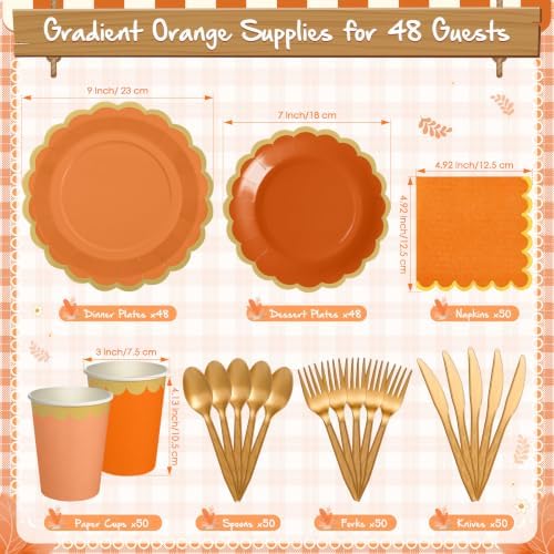 Mimorou 338 Pcs Burnt Orange Plates and Napkins Party Supplies Serve 48 - Image 3