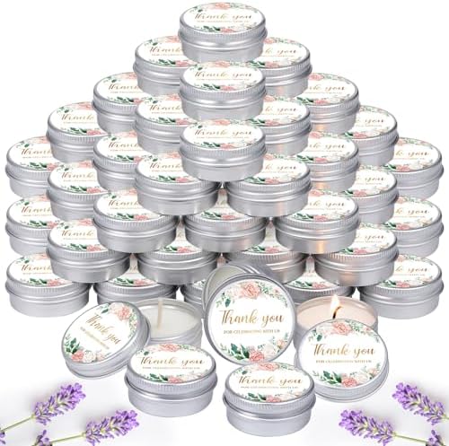 MTLEE 50 Pcs Pink Floral Wedding Candles Gift Favors for Guests 1 Oz by MTLEE