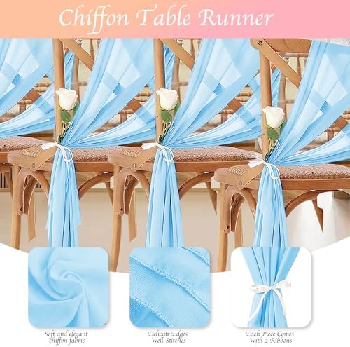 12 Pack Baby Blue Table Runner 10ft Romantic Chiffon Table Runner for Wedding Baby Shower and Birthday Party Cake Table Decorations(120 x 12 in) - Image 3