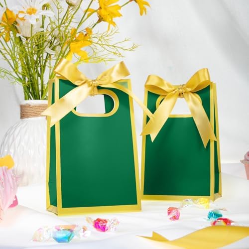 AmazingSpark 50 Pcs Green Gold Mini Gift Bags Bulk 6.3 x 3.9 x 2.8 Inch Party Favors Elegant Small Gift Bags with Handles and Ribbon Bows for Wedding Birthday Bridal Baby Shower Party Favors - Image 3