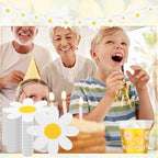 155 Pcs Groovy Daisy Paper Napkins Cups Garlands for Party Decor - Image 6