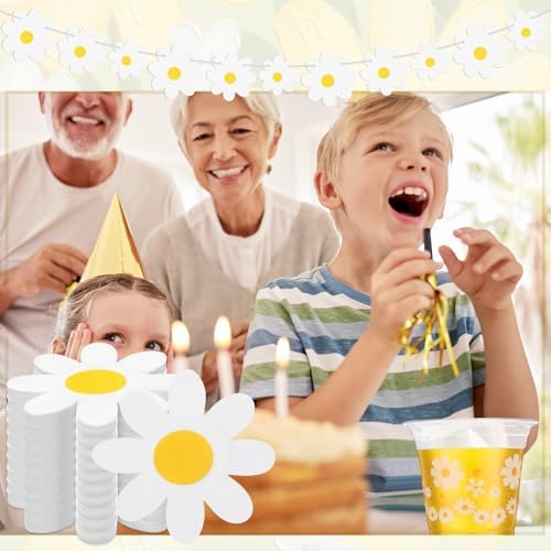 155 Pcs Groovy Daisy Paper Napkins Cups Garlands for Party Decor - Image 6