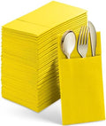 Disposable Linen-Feel Dinner Napkins With Flatware Pocket, Yellow, 50-Pack by SERVIETTO