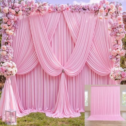 12ft x 10ft Pink Backdrop Curtains for Parties, Wrinkle Free 2 Panels Photo Backdrop Drapes Back Drop Cloth for Wedding Birthday Photography Background Decor - Image 3
