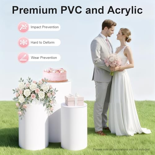 PERFERATE 3 Pcs White Cylinder Pedestal Stands for Party, Round Cake Pedestal Stand Modern Floor-Standing Cylinder Pillars Decor Plinth for Party, Wedding, Dessert Display - Image 4