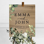 Andaz Press Large Wooden Welcome Sign for Wedding, Rustic Welcome Sign 16" x 20" Custom Names Greenery Leaves Wedding Signage English Oak MDF Wood Finish Wedding Reception Indoor Outdoor Signs - Image 3