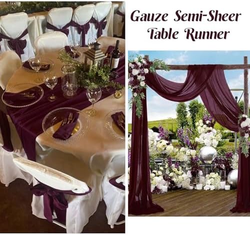6 Pack 10Ft Burgundy Chiffon Table Runner 29x120 Inches Sheer Fabric Table Runner Romantic Wedding Runner for Thanksgiving Christmas Bridal Shower Decorations （Burgundy） - Image 5