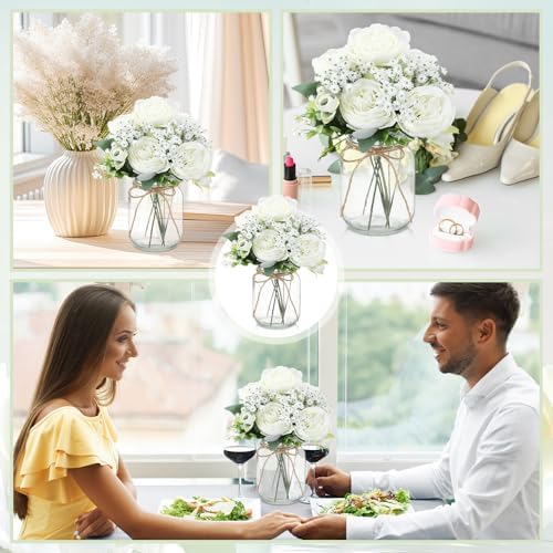 Zeyune 12 Sets Mason Jar Flowers Centerpiece Table Decorations,White - Image 5