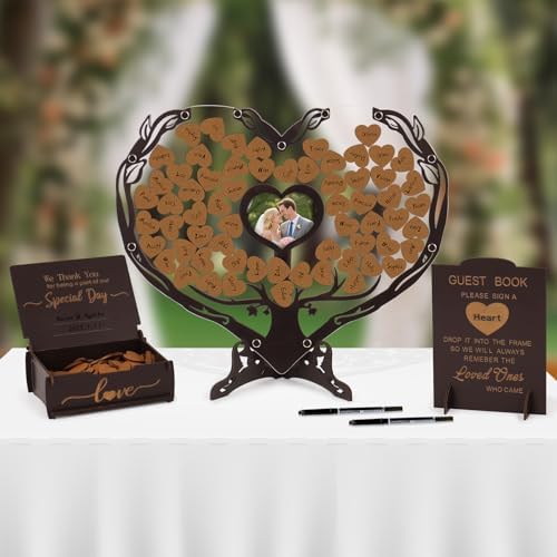 Heart Wedding Guest Book Alternative, Coffee Color Rustic Wooden Wedding Souvenirs with Heart Picture Frame, Heart Guest Book Drop Box, Personalized Decor Party Birthday - Image 3