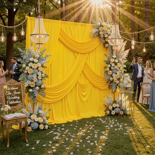 20ft x 10ft Wrinkle Free Yellow Backdrop Curtains for Parties, Thick Fabric Lemon Backdrop Drapes for Weddings Bee Sunflower Birthday Background Baby Shower Decorations - Image 6