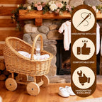 Vintage Wicker Baby Carriage Decor，Woven Rattan Stroller Flower Basket Cart for Wedding Centerpieces, Baby Shower Party Supplies & Nursery Floral Arrangement Props Floral Rustic Home Decor - Image 5