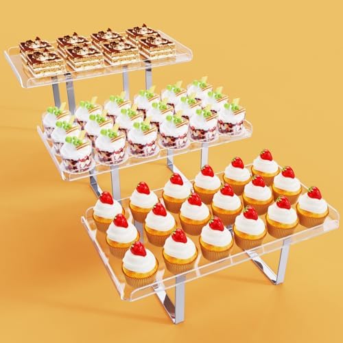 Bakzon 3 Pieces Cupcake Stand Holder, Clear Acrylic Dessert Table Display Set with Iron Support Legs for Birthday Candy Bar Décor Weddings, Parties Events by BAKZON