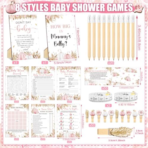 Funnymoom 426 Pcs Pumpkin Baby Shower Games, 8 Activities Boho Floral - Image 3