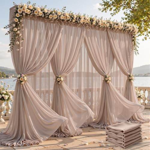 30ft×10ft Wrinkle Free Taupe Backdrop Curtain Drapes, 6 Panels 5ftx10ft Sheer Tulle Chiffon Backdrop Panels Curtains for Wedding Baby Shower Birthday Party Stage Photo Home Decorations by Unknown