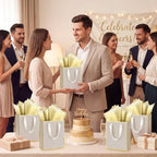 Yeaqee 50 Pcs Metallic Paepr Gift Bags Bulk with Handles,Champagne, Gold - Image 7
