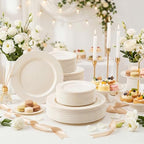 I00000 102 Pcs Ivory Plastic Plates, Disposable Party Plates Include 51 Ivory Dinner Plate 10’’ and 51 Plastic Dessert Plate 7’’ Perfect for Birthday, Party & Wedding (Pack of 2) - Image 3