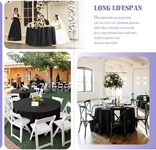 Showgeous 120 Inch Black Round Tablecloths, Polyester Table Covers - Image 3