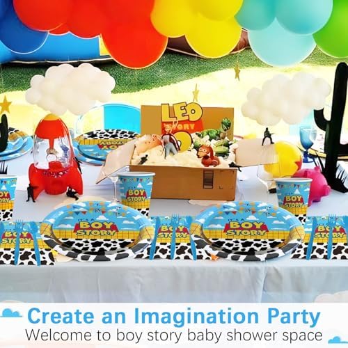 Cartoon Boy Story Baby Shower Decorations Plates 25 Guests,175 Pcs It's A Boy Story Baby Shower Cardstock Paper Plates Napkins Cups Cutlery Set Party Decorations (Pack of 3) - Image 2