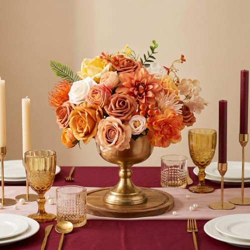 Artificial Flower Combo Box, Fall Orange Roses & Dahlias with Stems - Image 7