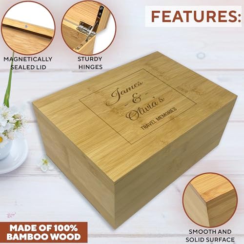 Travel Keepsake Box - Personalized Travel Couple Gift, Bamboo Wood Chest Trunk for Couples, Our Adventure Memory Box, Keepsake Storage for Tickets, Custom Valentine's Gifts, 11 x 8 x 4.75 in - Image 7