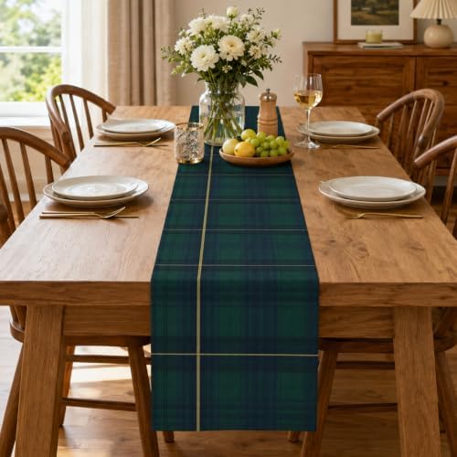 6Pcs 72 x 13'' Tartan Plaid Bear Table Runners Vintage Baby Shower Table Runner Decoration Green and Blue Plaid Tables Runners for Baby Shower Wedding Birthday Farmhouse Dining Room Kitchen Decor - Image 6