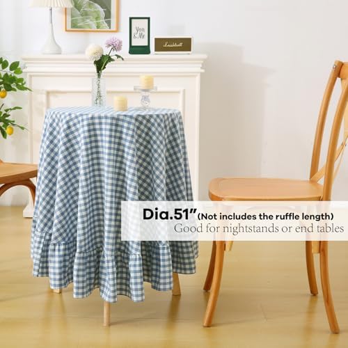 Dust Blue White Gingham End Table Nightstand Tablecloth Dia.51 - Image 2