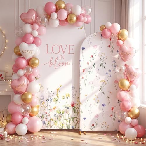 Leinuosen Set of 2 Love in Bloom Bridal Arch Backdrop Love in Bloom Bridal Shower Decorations Wildflower Wedding Background 5 ft and 6 ft Arched Stand Covers for Wedding Birthday Photo Booth by Leinuosen