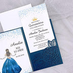 50sets Green Laser Cut Wedding Invitations Card Rose Greeting Cards Envelopes Invitation for Wedding Birthday Baby Graduation Party Supplies (Whole sets, Navy) - Image 4