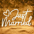 SYLHOME Just Married Led Neon Light Sign Heart Wedding Backdrop Wall Decor by SYLHOME