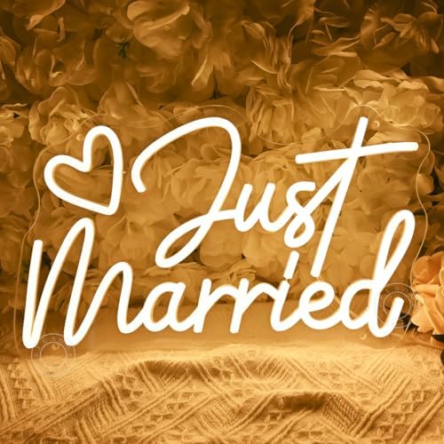 SYLHOME Just Married Led Neon Light Sign Heart Wedding Backdrop Wall Decor by SYLHOME