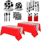 Oudain 222 Pcs Cow Dinnerware Set for 20 Guest Cow Tablecloth Plates and Napkins Cowgirl Party Decorations Cowboy Table Runner Plastic Black White Party Supplies(Black, White, Red,Classic) by Oudain
