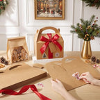 Maitys 24 Set Large Gable Boxes with Handle Ribbon and Tag, Kraft, Red - Image 5